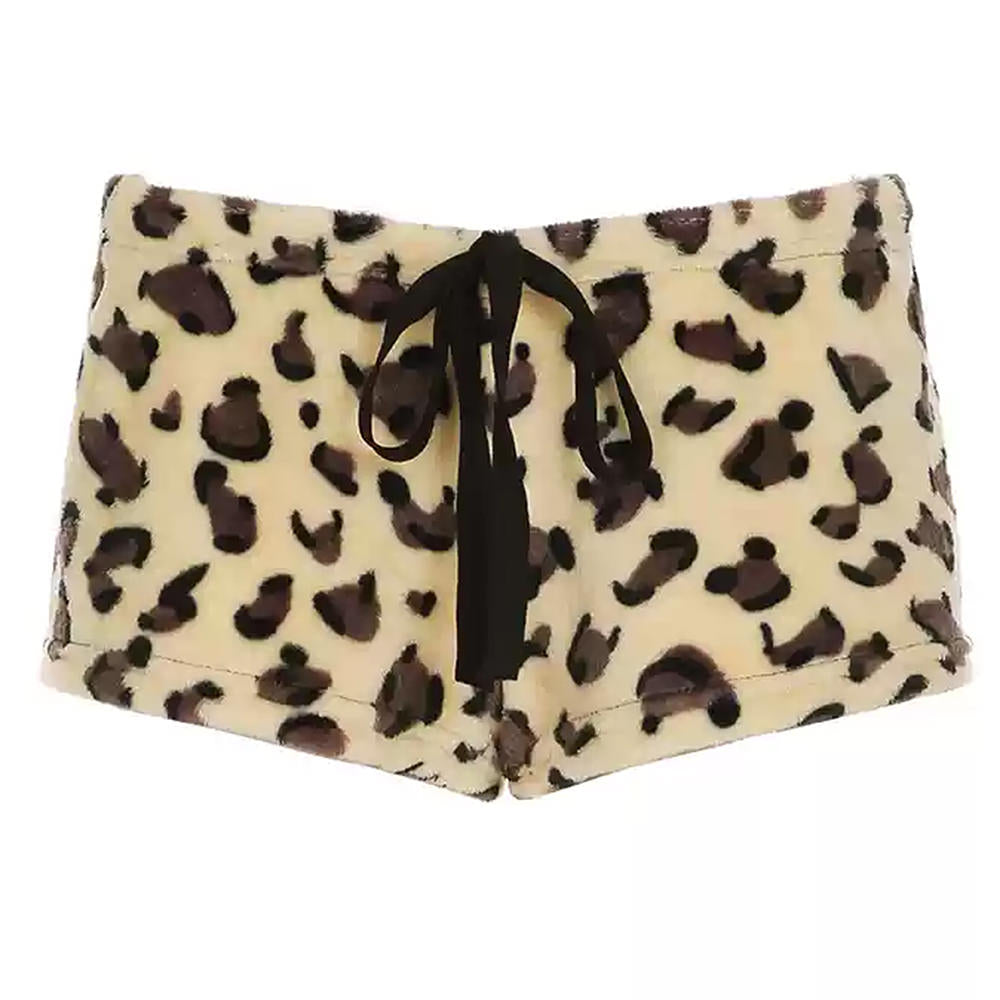 y2k leopard fuzzy mini shorts boogzel clothing