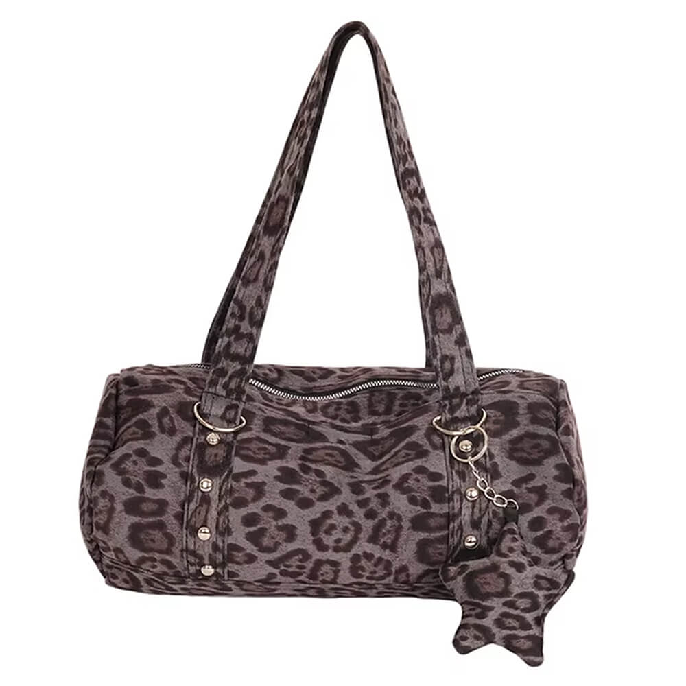 y2k leopard print bag with star charm boogzel clothing