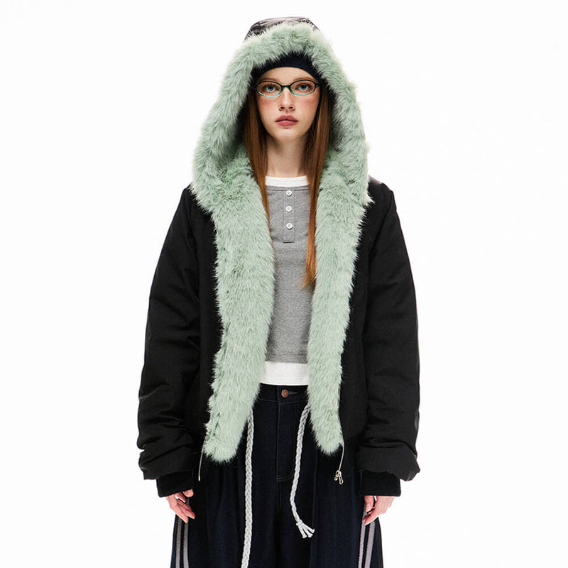 y2k mint green fur parka boogzel clothing