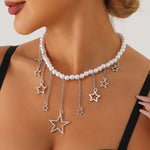 y2k pearl necklace with star charms boogzel clothing