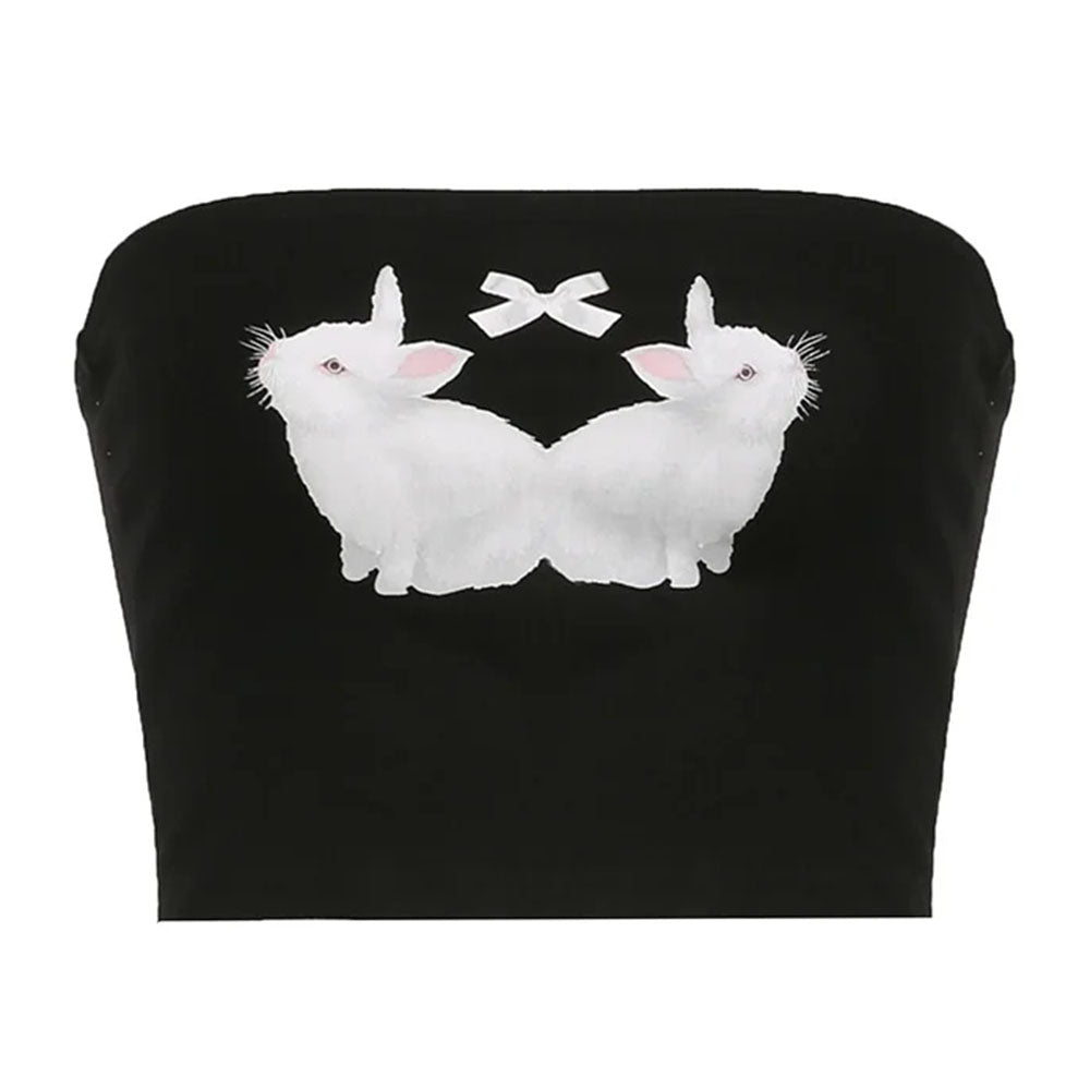 Y2K Rabbit Print Tube Top | Y2K Clothing – Boogzel Clothing