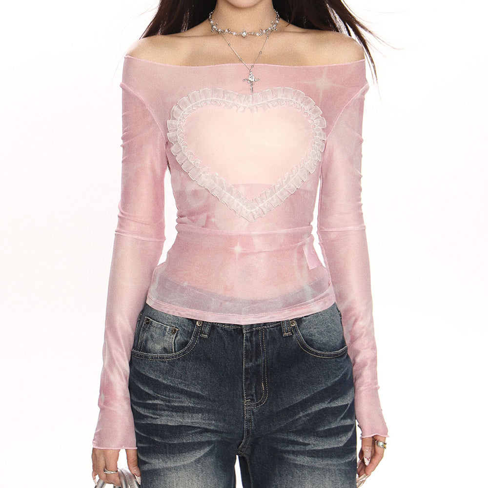 y2k ruffled heart long sleeve top boogzel clothing