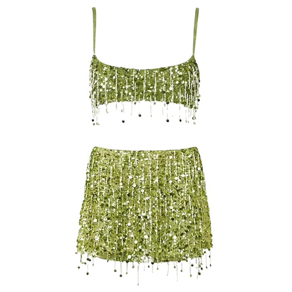 y2k sequin bra top and mini skirt co-ord boogzel clothing