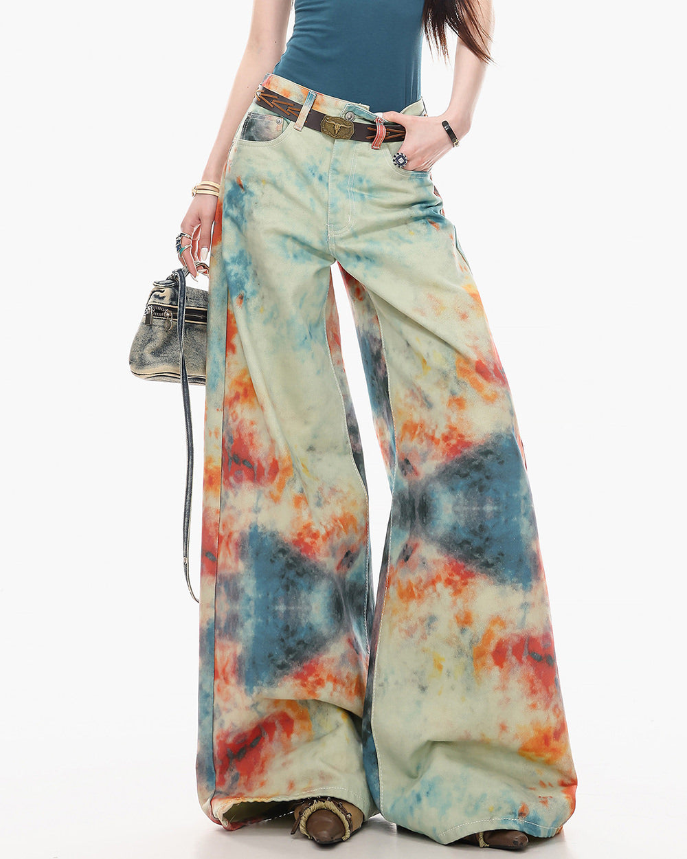 y2k tie dye wide leg jeans boogzel clothing