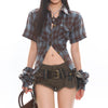y2k western lace up backless plaid shirt boogzel clothing