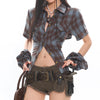 y2k western lace up backless plaid shirt boogzel clothing