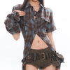 y2k western lace up backless plaid shirt boogzel clothing