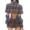 y2k western lace up backless plaid shirt boogzel clothing
