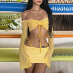y2k yellow crop top and skirt set boogzel clothing