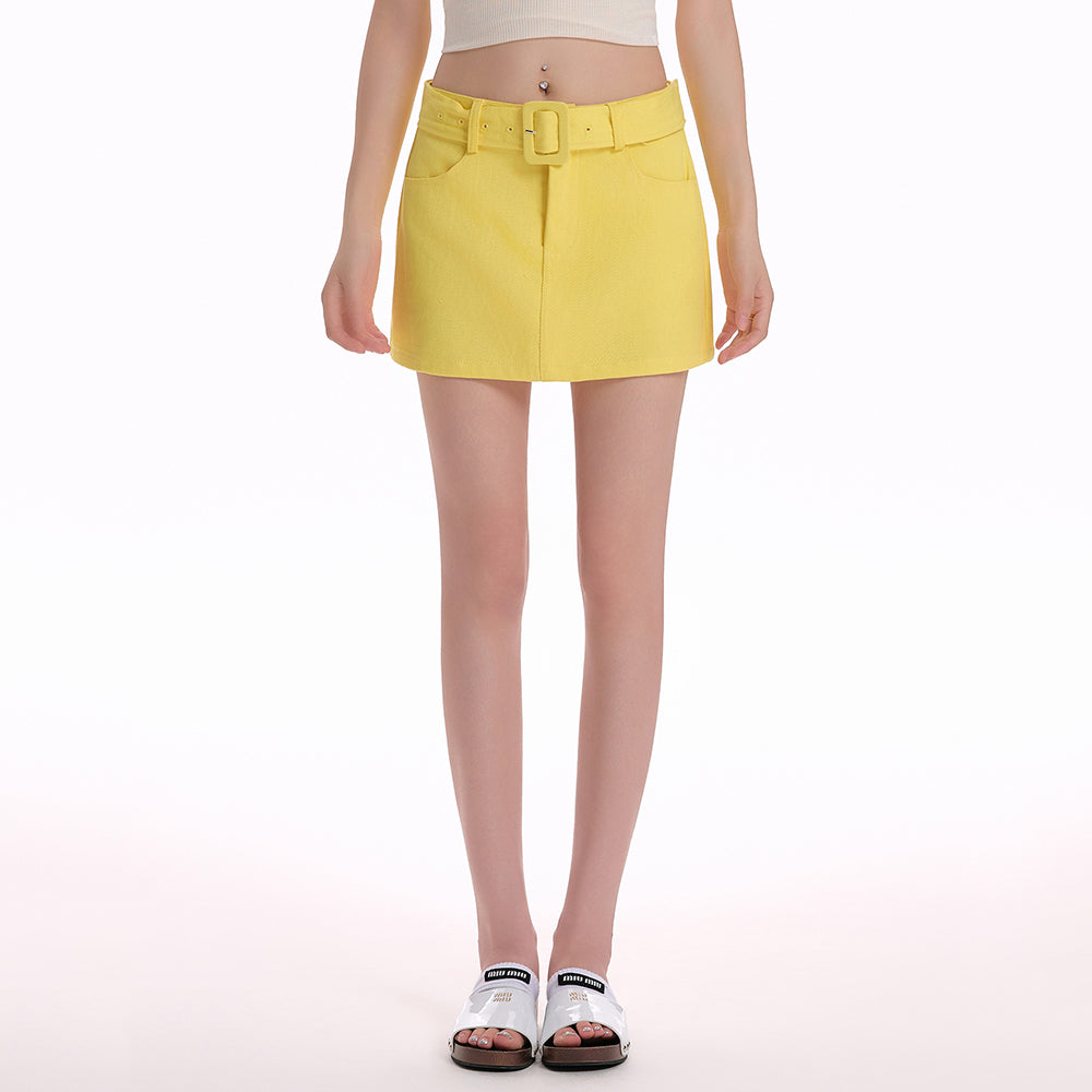 yellow belted mini skirt boogzel clothing