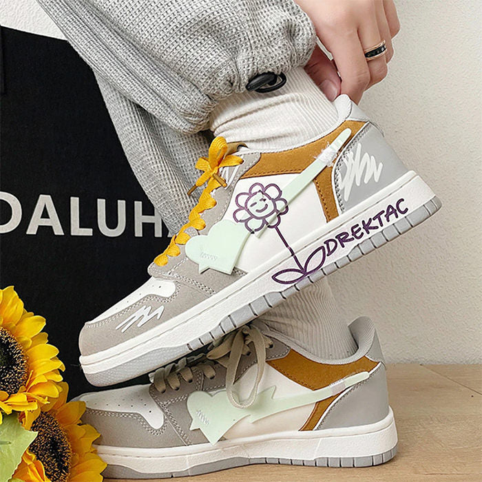 yellow grey flower sneakers boogzel clothing