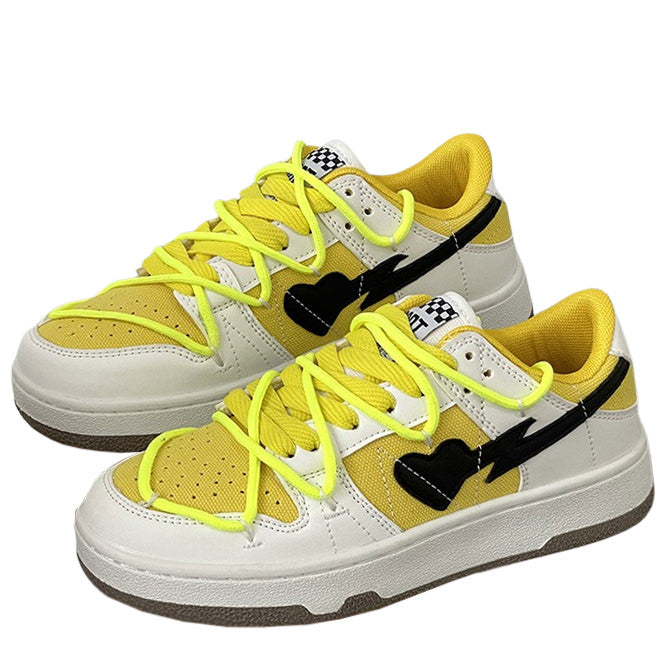 Yellow & Black Heart Aesthetic Sneakers - boogzel clothing