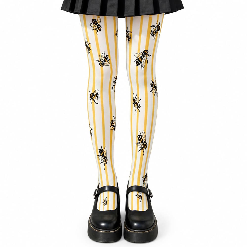 yellow white striped bee tights boogzel clothing