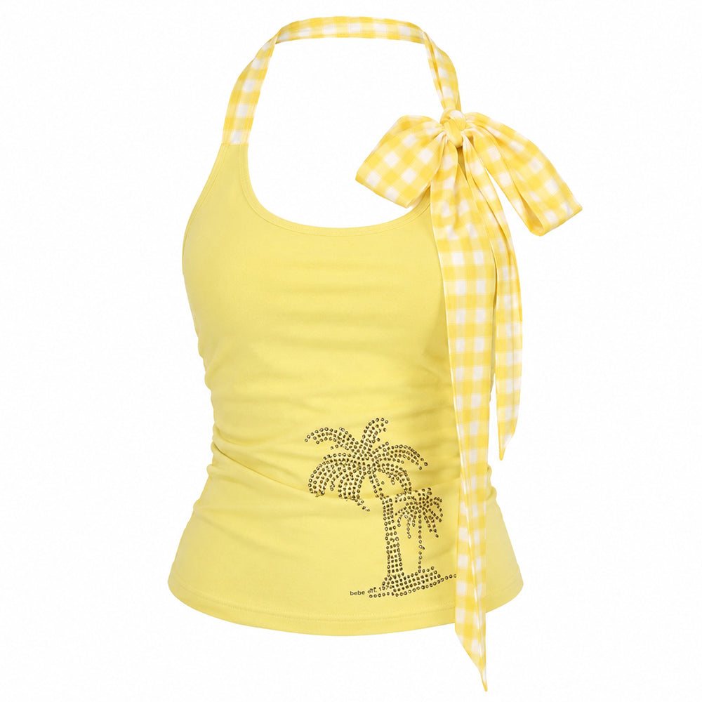 yellow y2k rhinestone palm tree top boogzel clothing