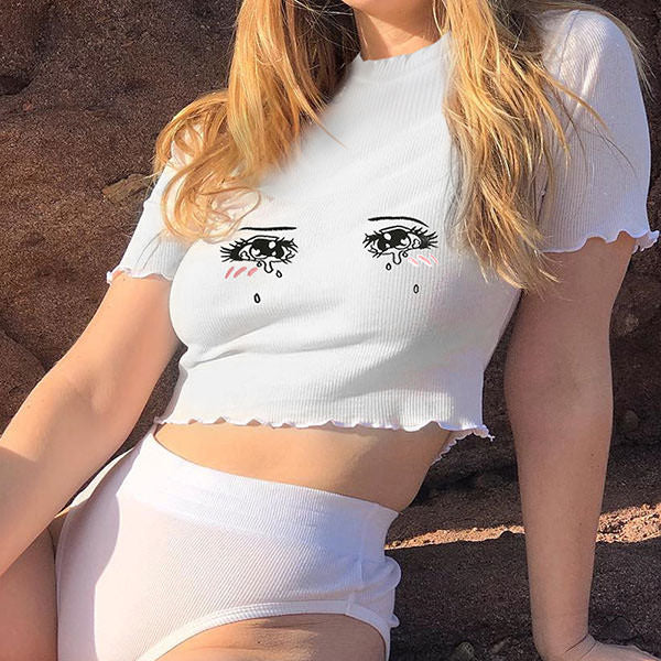 Anime Crybaby embroidery eyes Tee