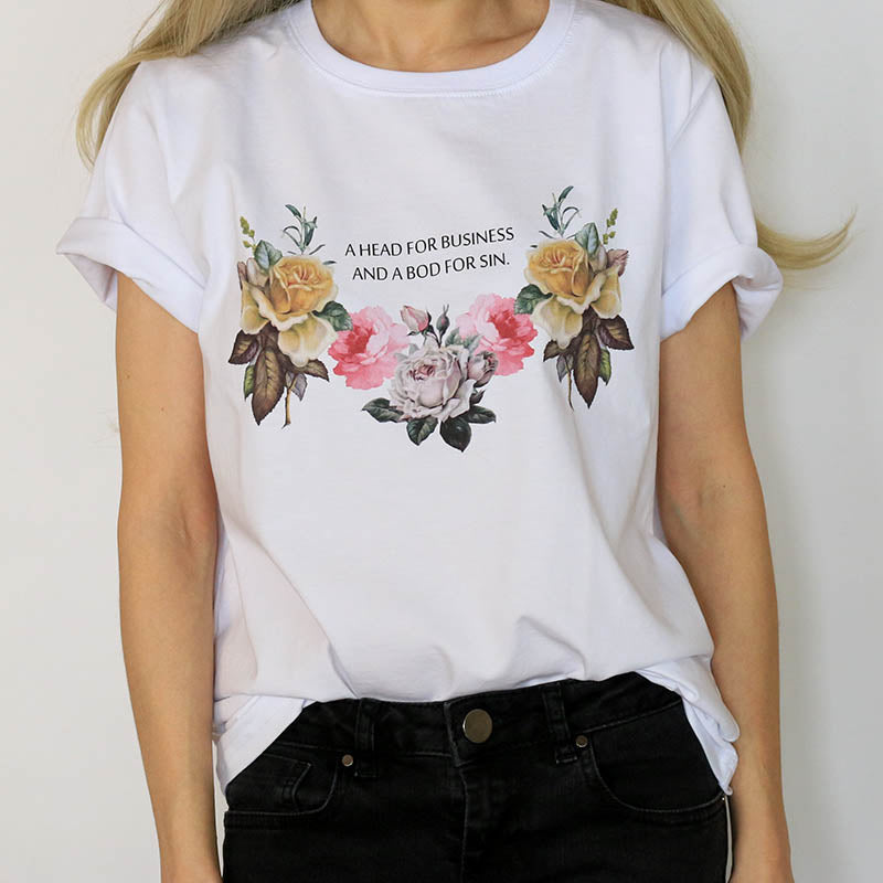 A head for business and a bod for sin T-Shirt body aesthetic grunge flower floral text print printing boogzel apparel quote tumblr soft grunge aesthetics