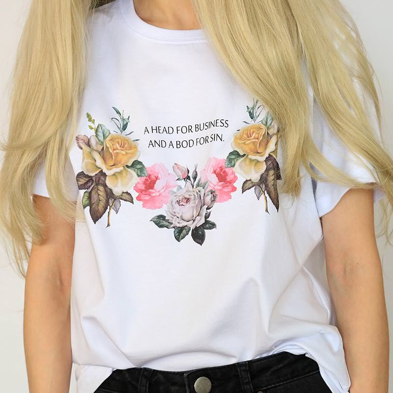 A head for business and a bod for sin T-Shirt body aesthetic grunge flower floral text print printing boogzel apparel quote tumblr soft grunge aesthetics
