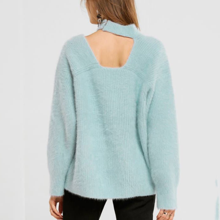 Choker Neck Asymmetric Sweater