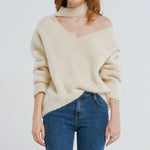 Free Shipping Buy Choker Neck Asymmetric Sweater at Boogzel Apparel
