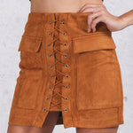 Lace Up Faux Suede Skirt