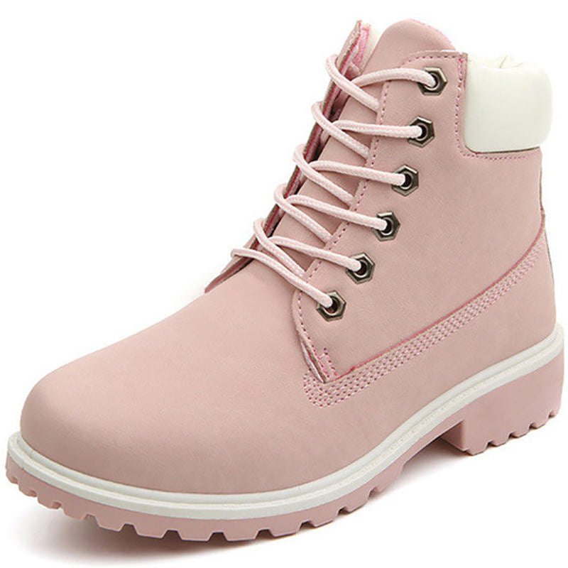 Lace Up Pink Flat Boots at Boogzel Apparel