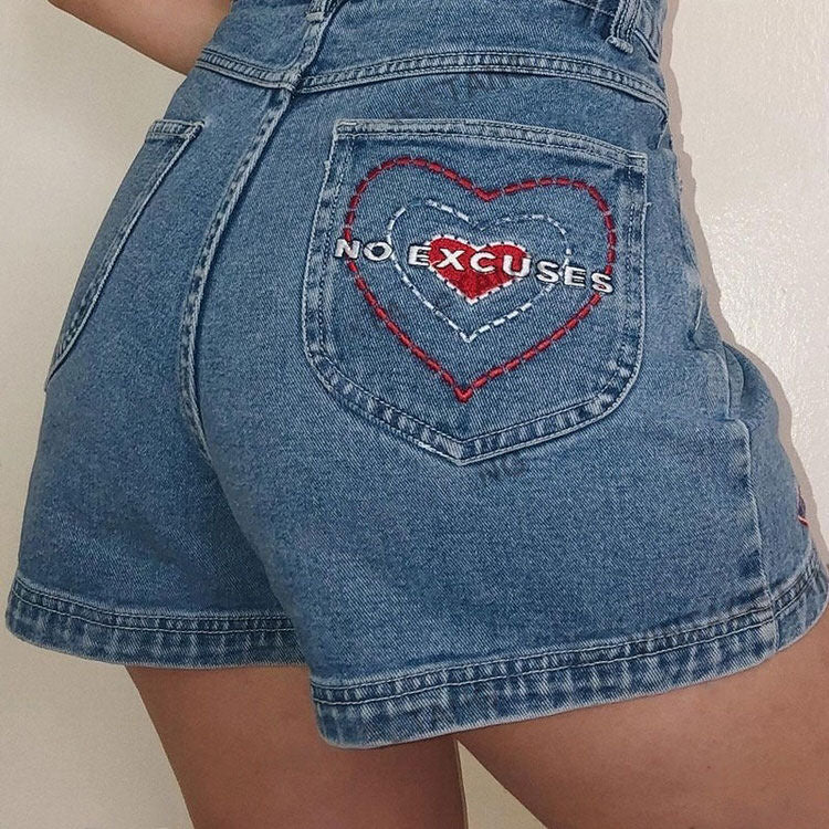 No Excuses Embroidery Denim Shorts