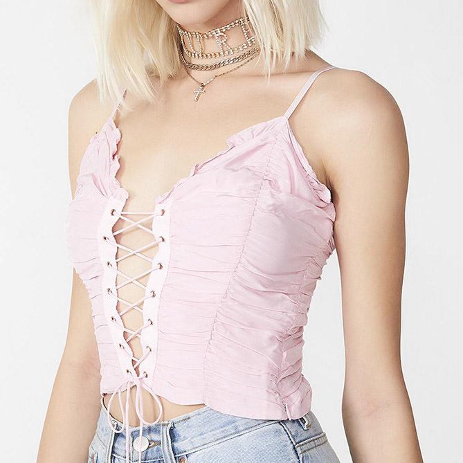 pink Lace Up Top