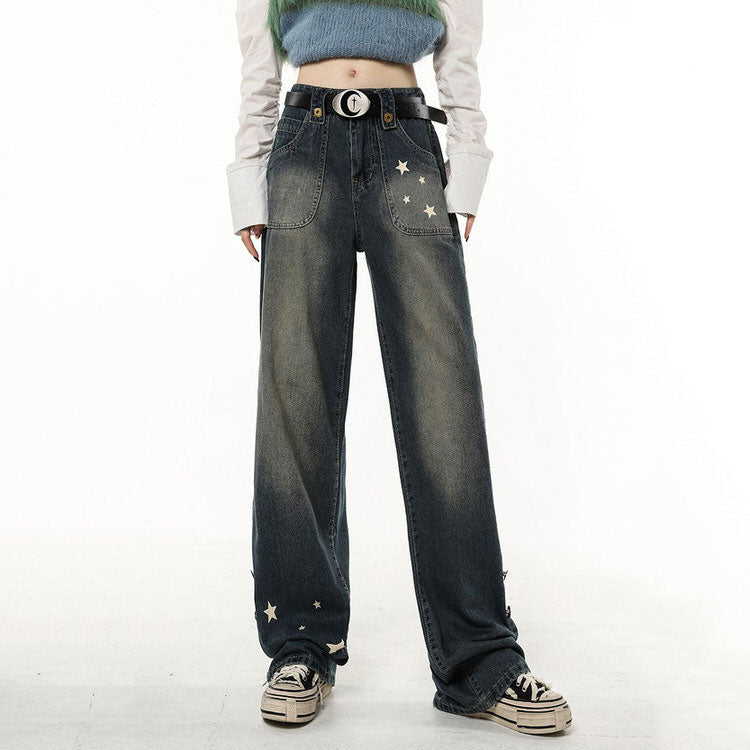 wide leg aesthetic jeans star print boogzel clothing