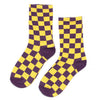 purple yellow checkerboard socks boogzel