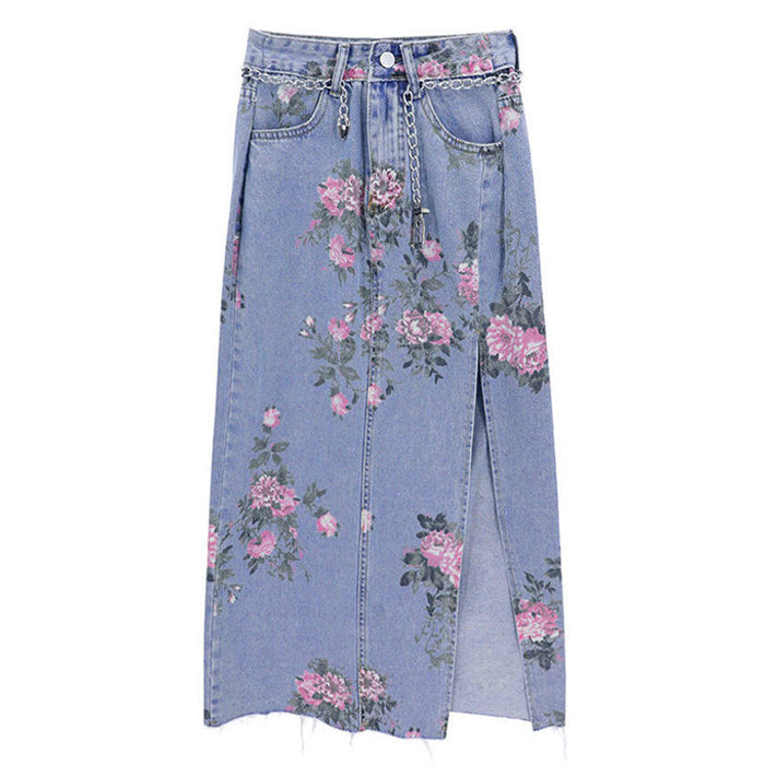 floral long denim skirt boogzel clothing