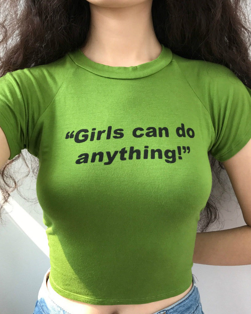 Girls Can Do Anything green crop top boogzel apparel 