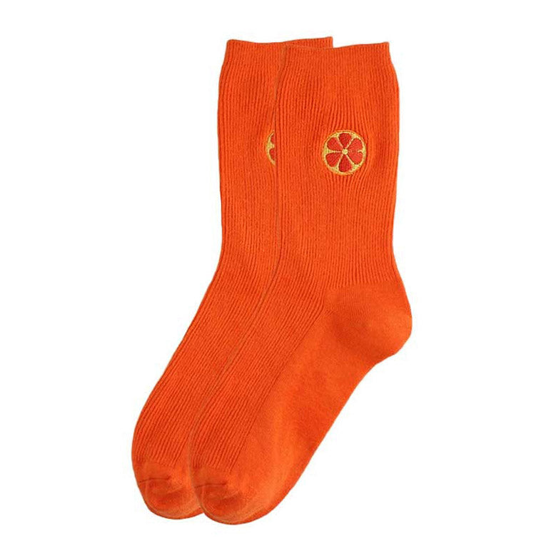 Orange Embroidered Socks