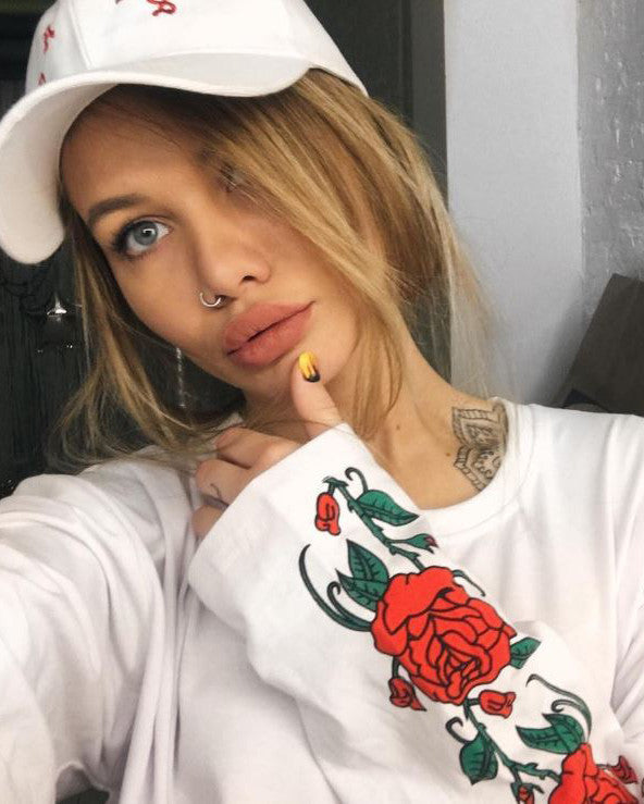 Rose Long Sleeve T-Shirt white buy boogzel apparel flower floral 