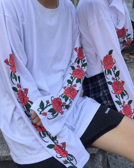 Rose Long Sleeve T-Shirt white buy boogzel apparel flower floral 