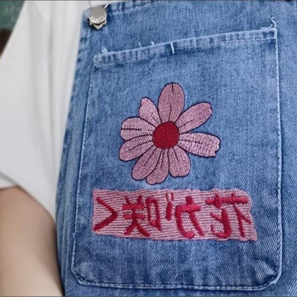 Sakura Embroidery Dungaree Shorts boogzel apparel