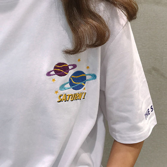 saturn planet embroidery t shirt tumblr clothes boogzel apparel