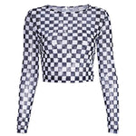 Checkered Long Sleeve Crop Top transparent boogzel apparel