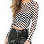 Checkered Long Sleeve Crop Top transparent boogzel apparel
